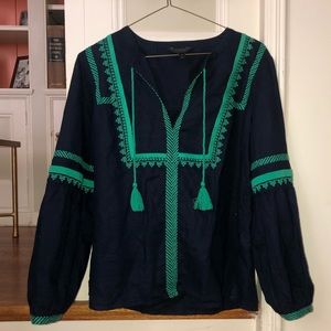 J. Crew Navy/Green Linen Top Size 8